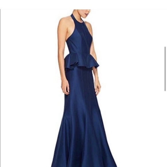 Halston Heritage Navy Halter Peplum Maxi Gown